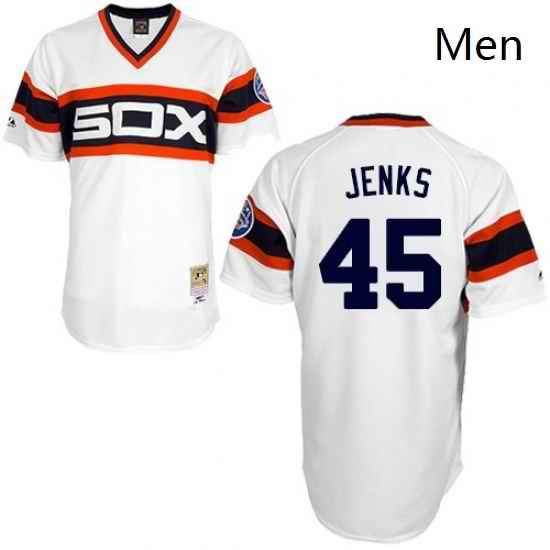Mens Mitchell and Ness 1983 Chicago White Sox 45 Bobby Jenks Authentic White Throwback MLB Jersey